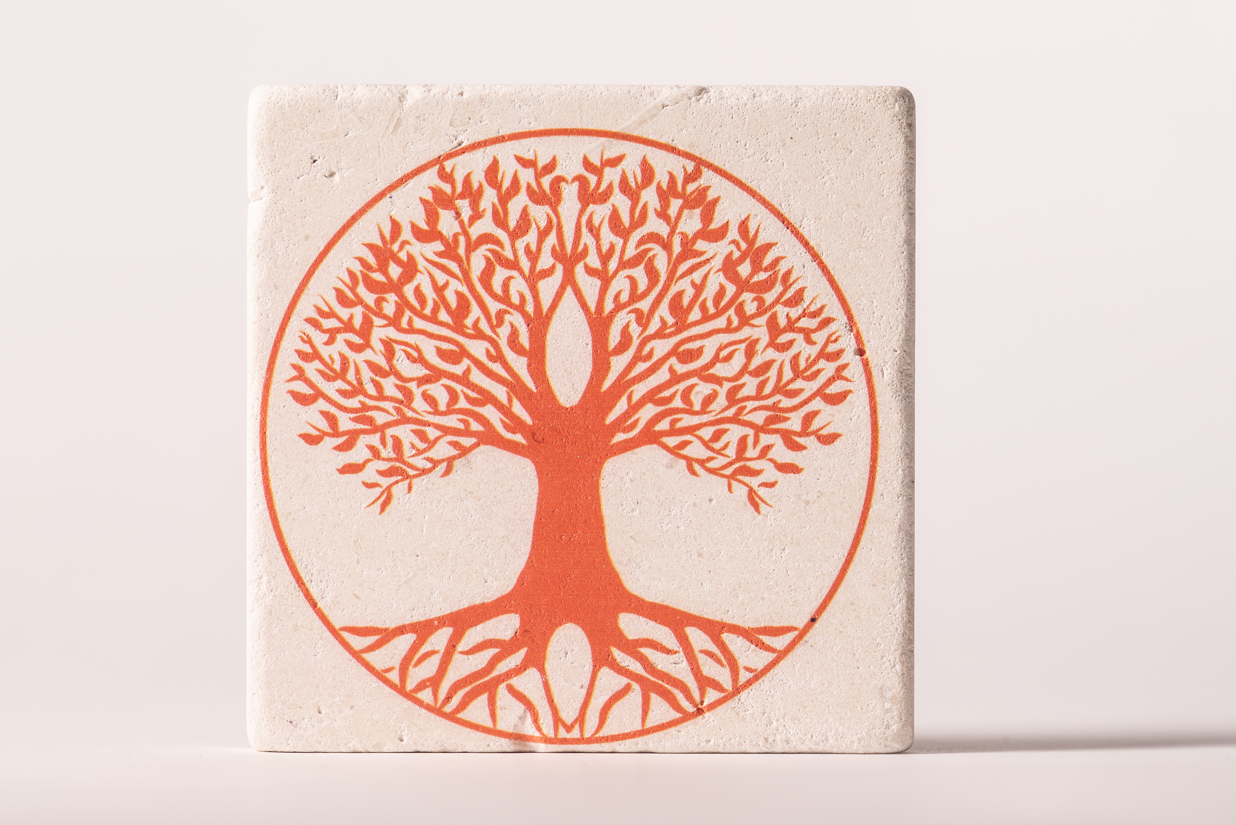 Travertin Untersetzer | Lebensbaum orange