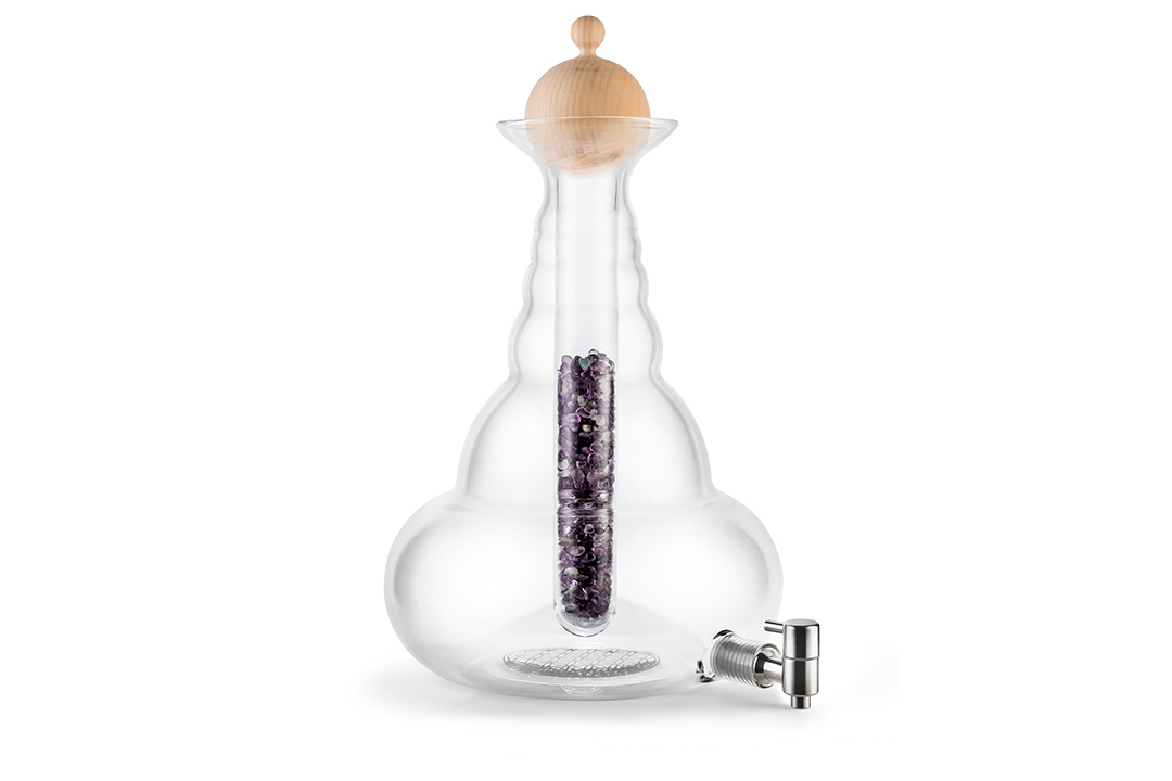 Karaffe Universe 10l Platin - Blume des Lebens - Zirbenholzstöpsel - mundgeblasen