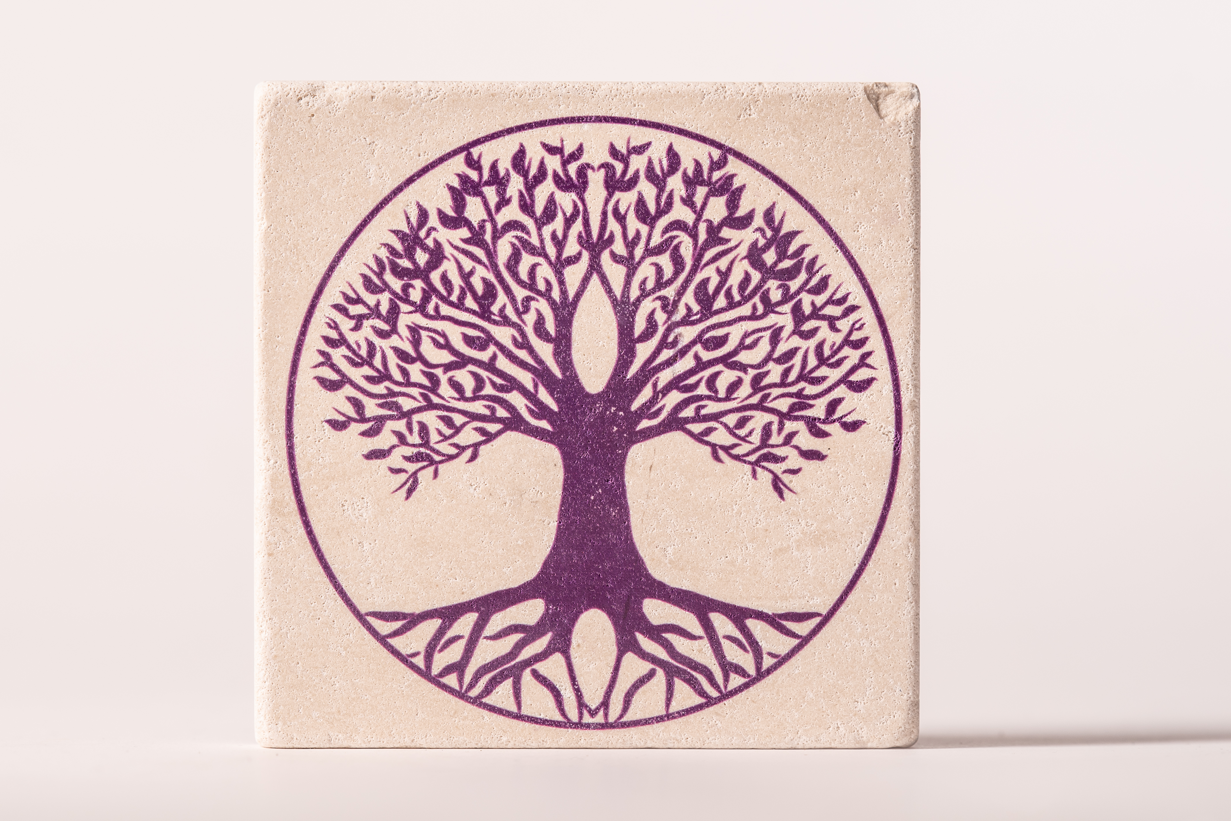Travertin Untersetzer | Lebensbaum violett