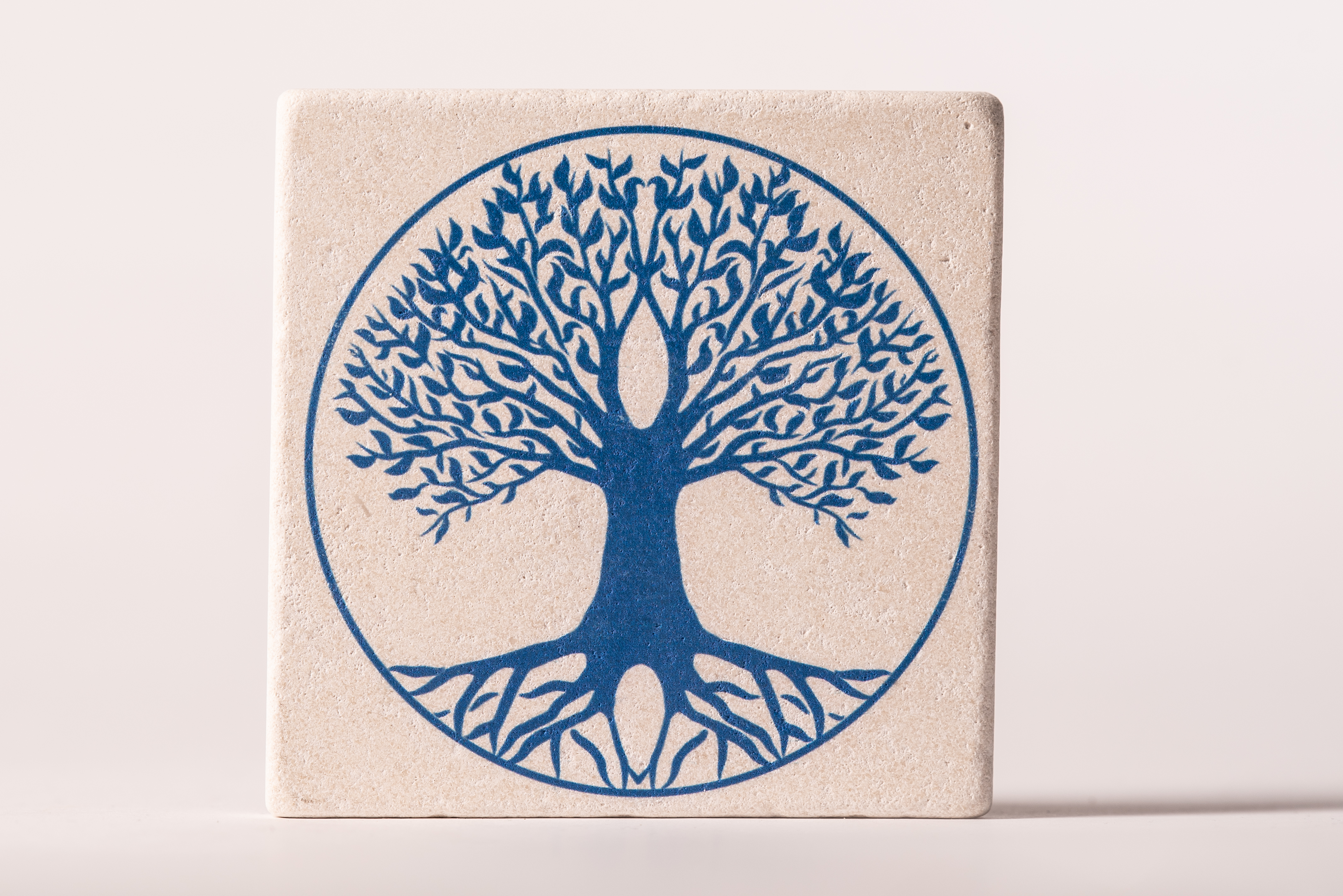 Travertin Untersetzer | Lebensbaum hellblau