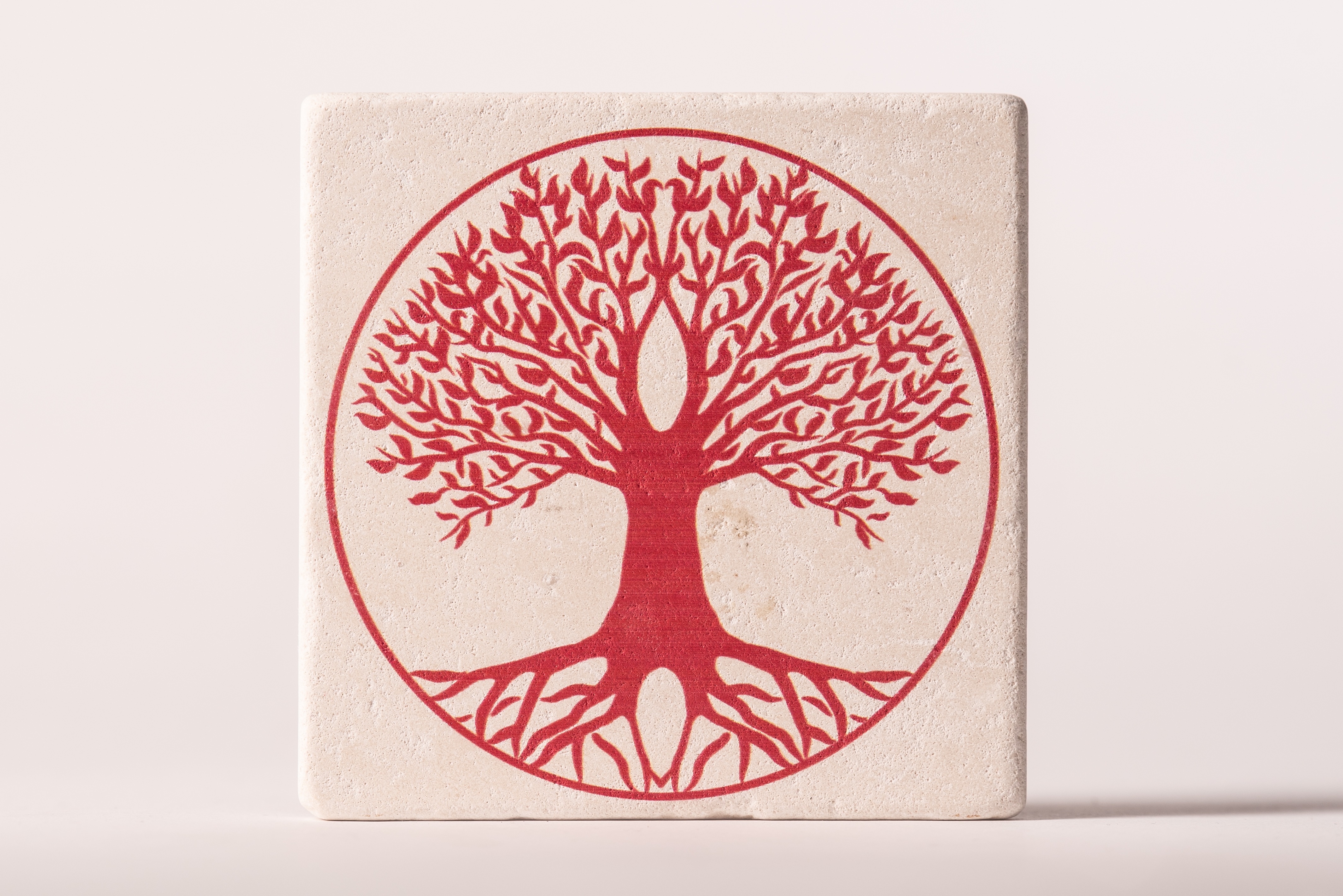 Travertin Untersetzer | Lebensbaum rot