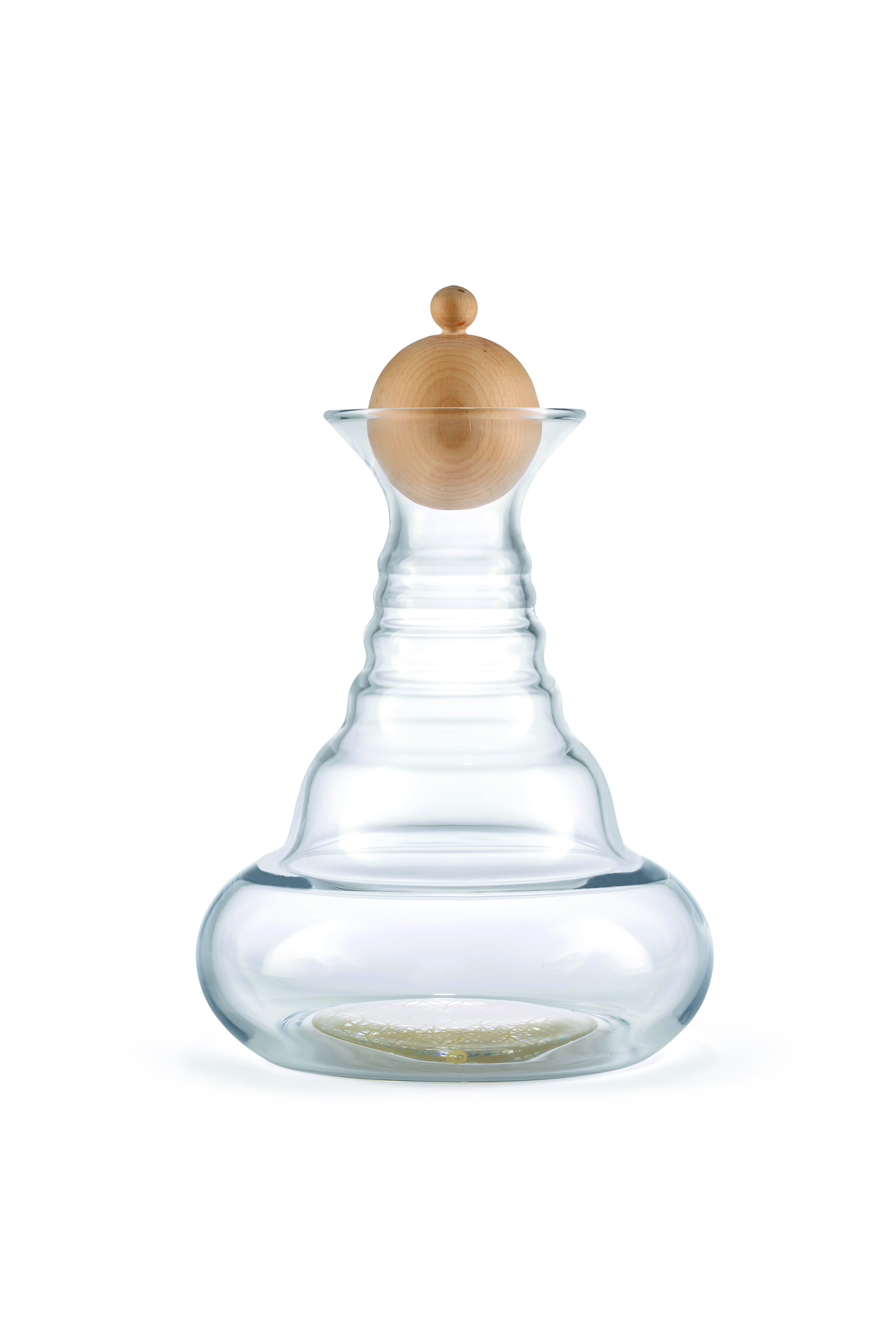 Karaffe Alladin 1,3l Gold - Blume des Lebens - Zirbenholzstöpsel - mundgeblasen