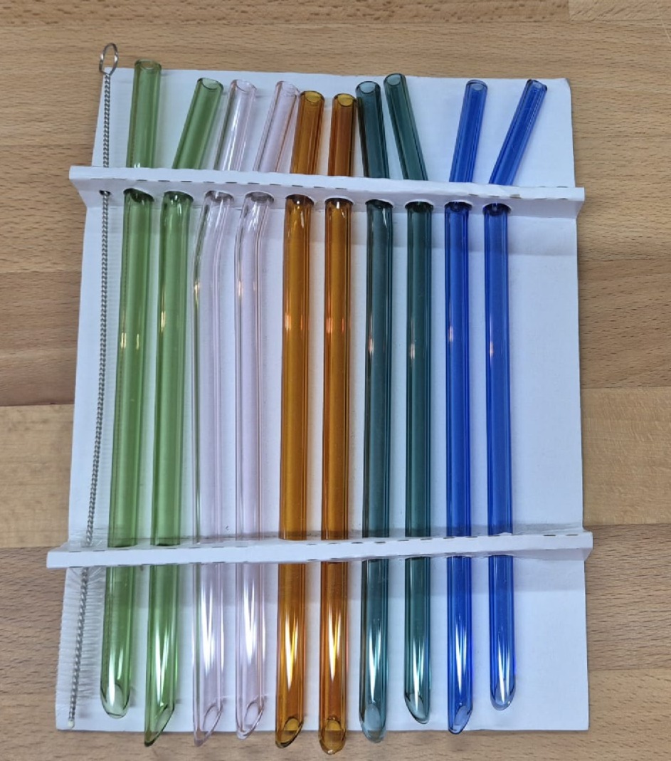 10 Trinkhalme, gebogen - angeschrägt bunt - 20 cm