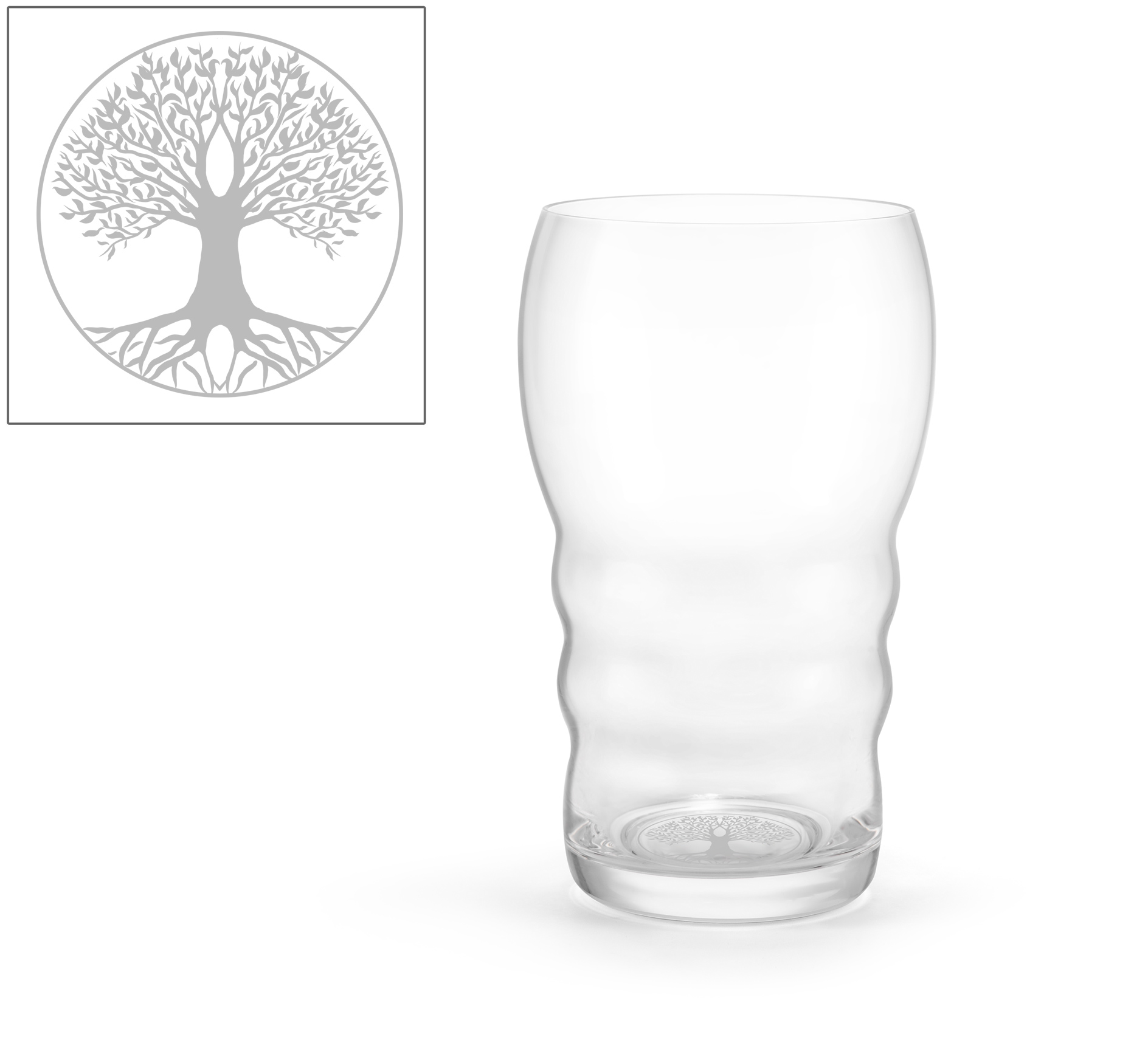 Trinkglas Galileo Lasergravur - Baum des Lebens 0,5l + Calamus Glastrinkhalm - Set