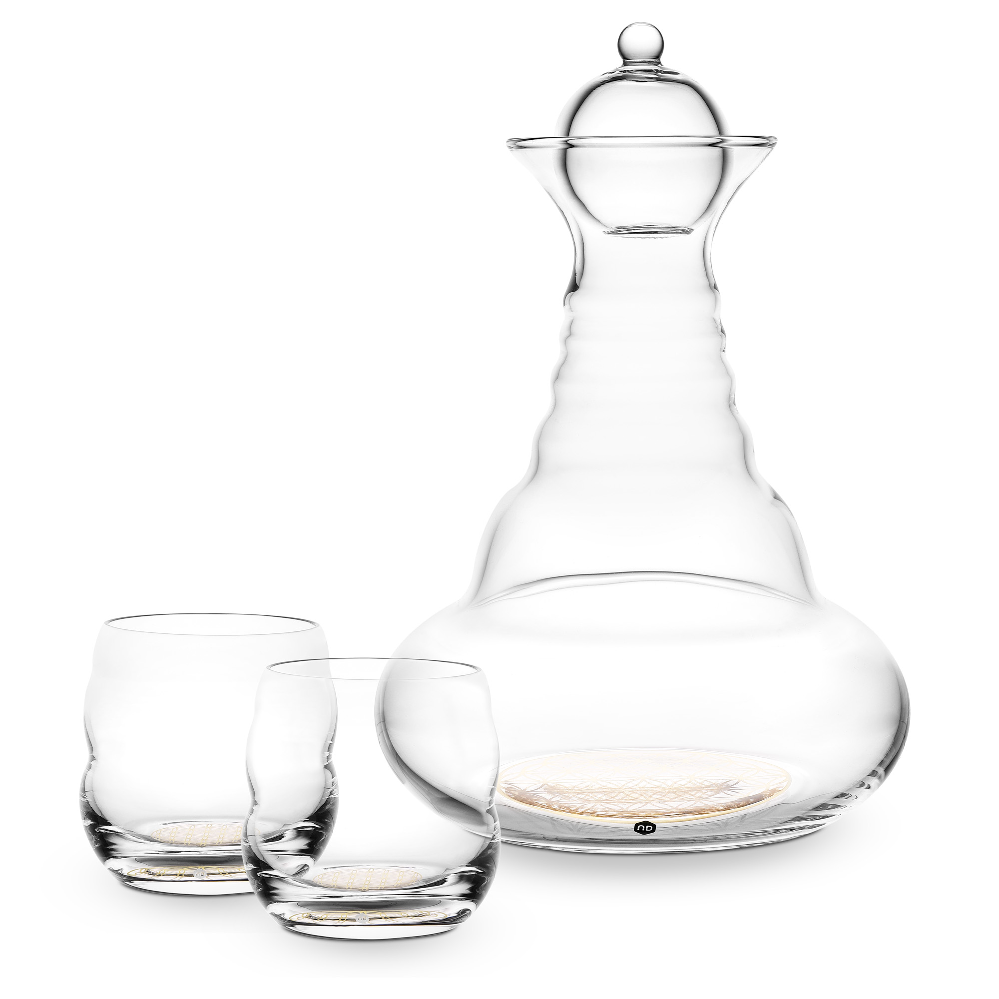 Set Karaffe Alladin 1,3l + 2 Trinkgläser Mythos - Gold - Blume des Lebens