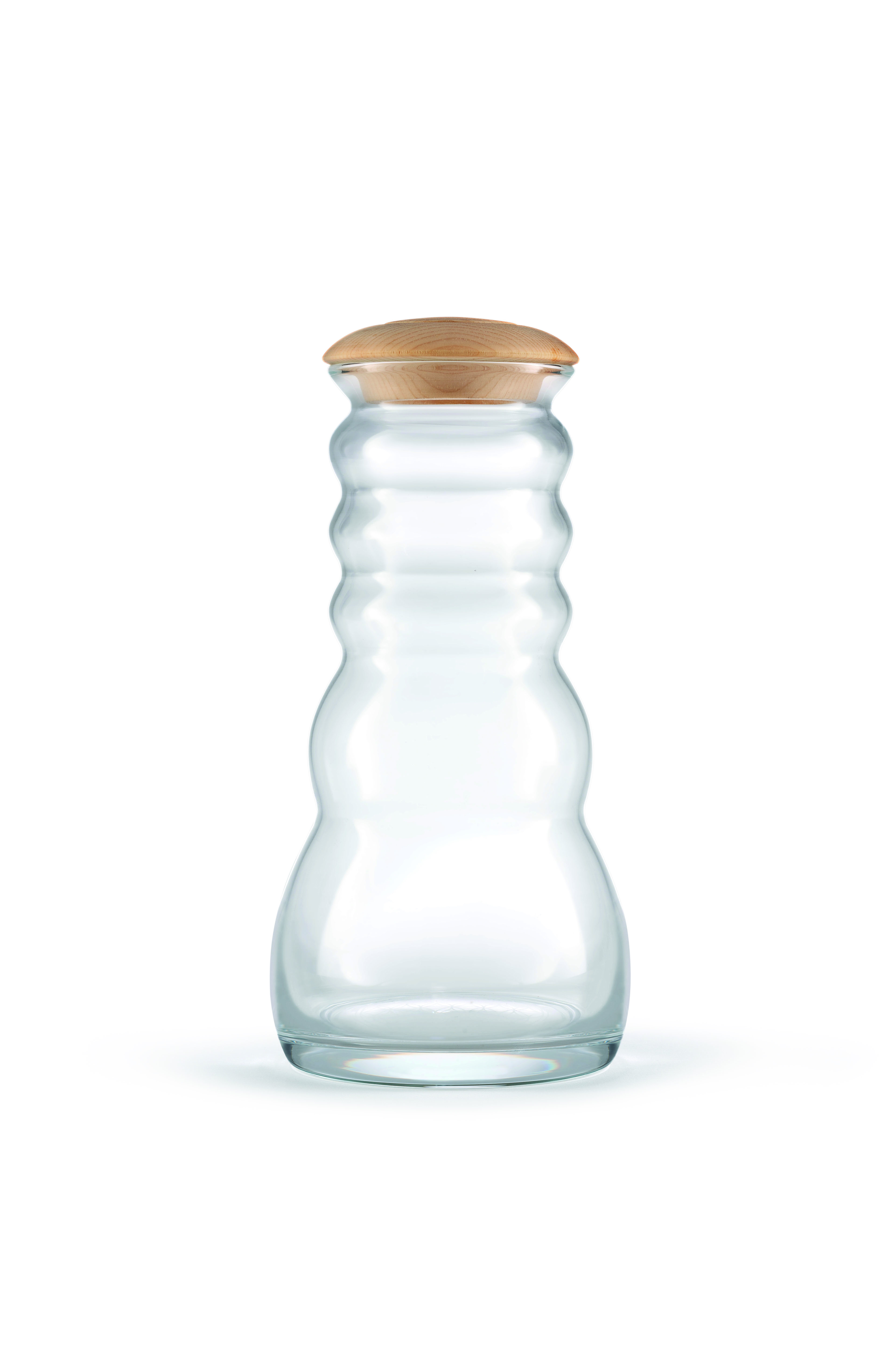 Krug Cadus 1l white - Blume des Lebens - Zirbenholzdeckel - mundgeblasen