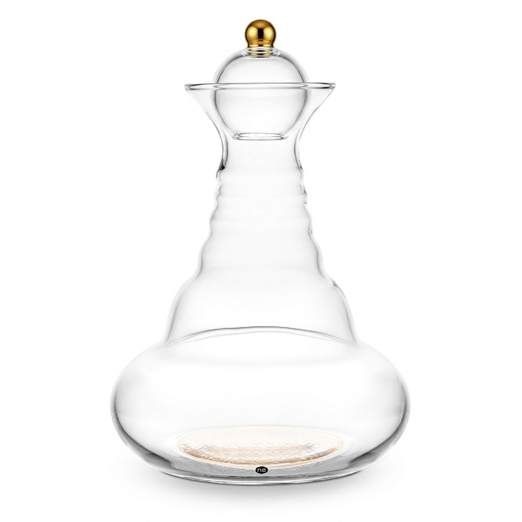 Karaffe Alladin 1,3l Gold - Blume des Lebens - Goldknauf - mundgeblasen
