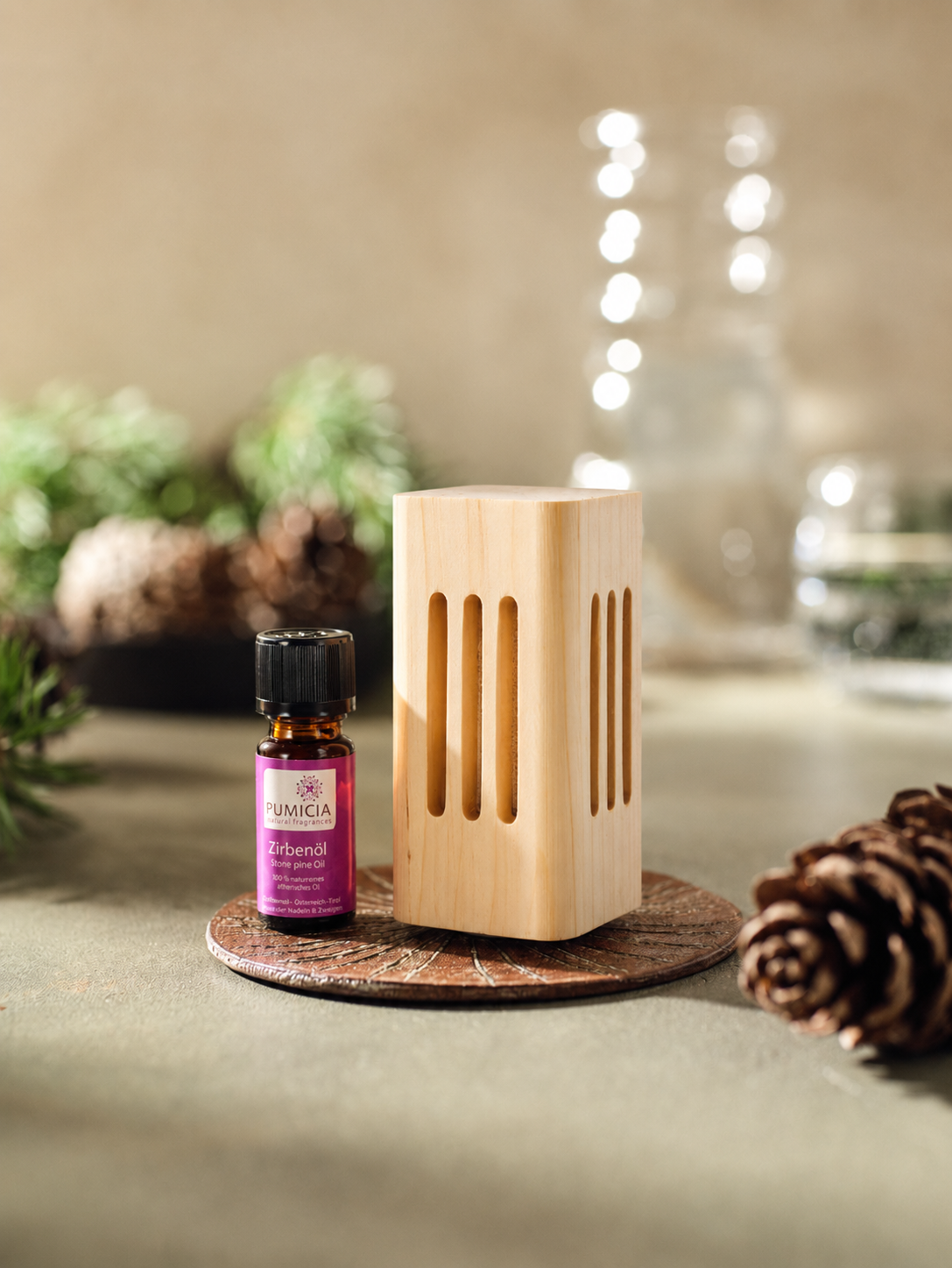 Zirbenholz-Diffusor eckig & Zirbenöl Set