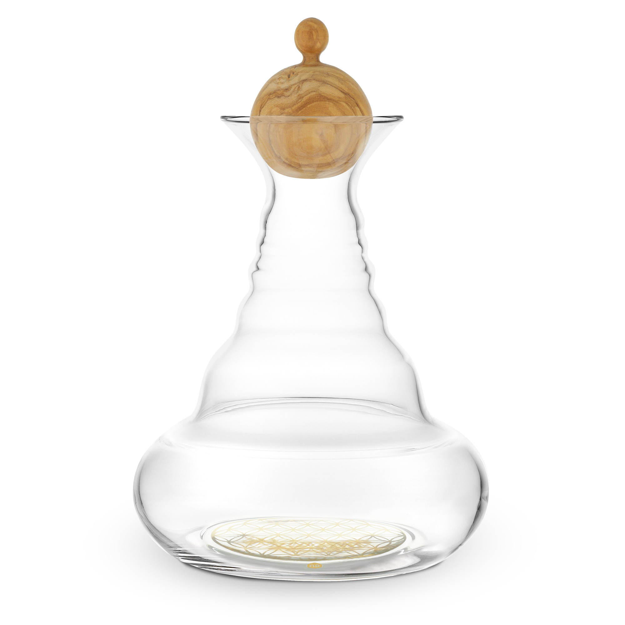 Karaffe Alladin 1,3l Gold - Blume des Lebens - Olivenholzstöpsel - mundgeblasen
